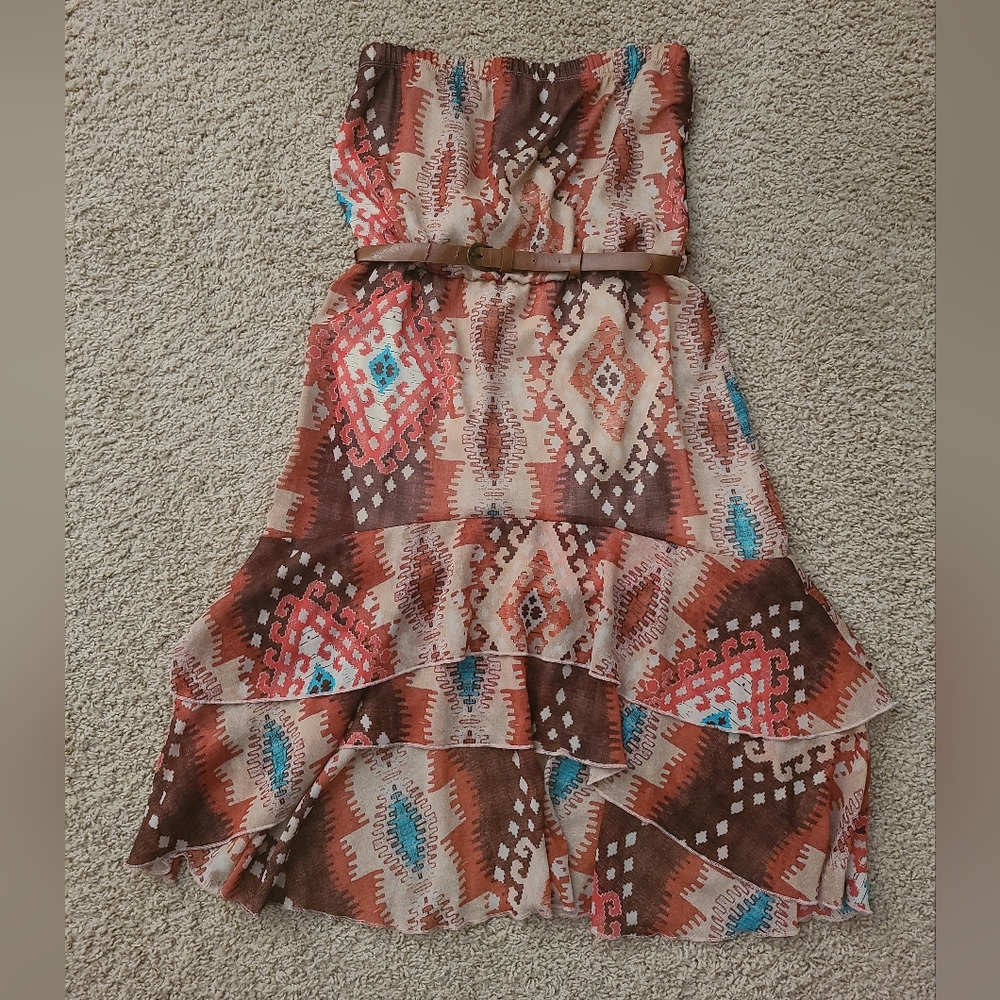 American Rag Strapless Dress - Brown and Blue